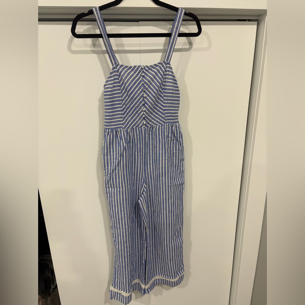 1. State Blue and White Striped Romper